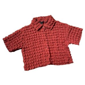 Rust Orange Puffy Popcorn Texture Crop Top